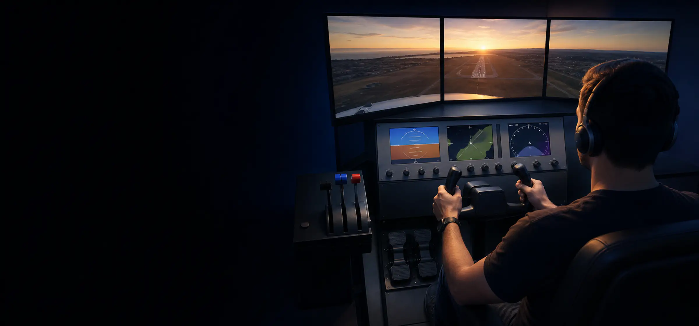 A detailed flight-simulation cockpit used to demonstrate a connected Haven