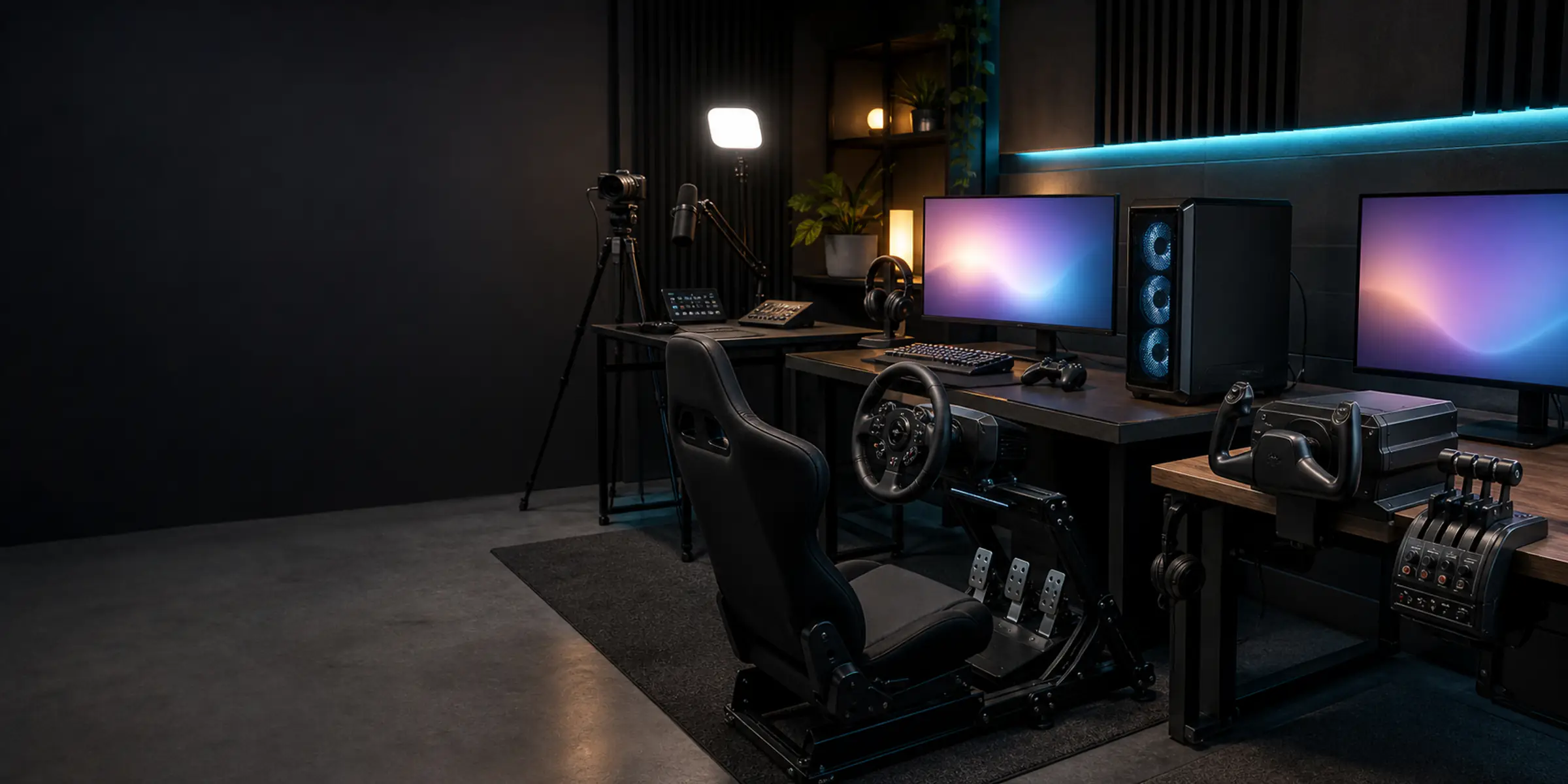 A connected creator, gaming, sim-racing and flight-simulation setup